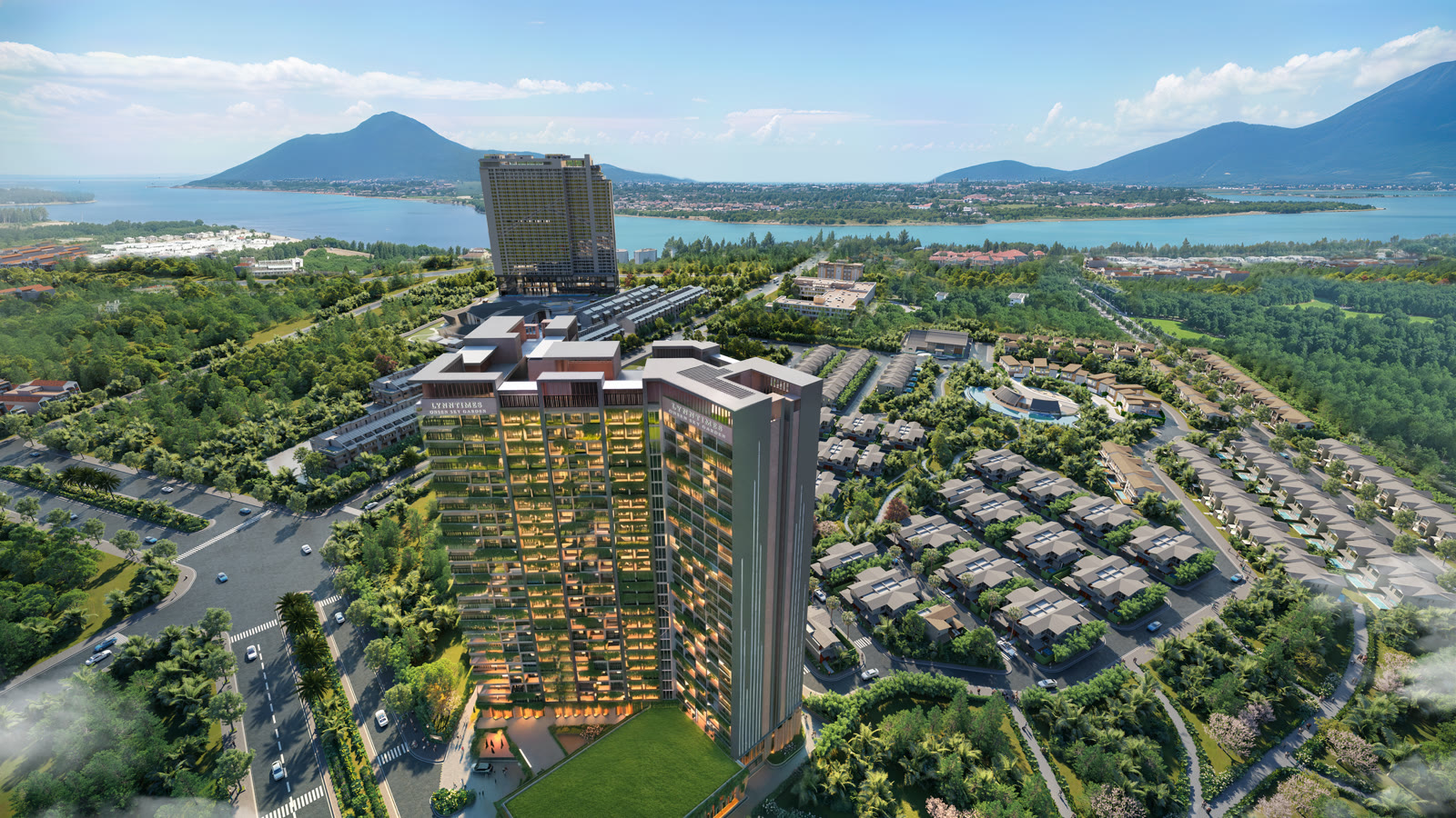 Phối cảnh ban ngày Lynn Times Onsen Sky Garden bên sông Đà